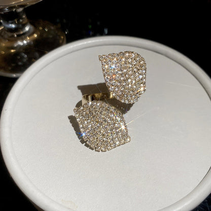 歐美冷淡風鑲鉆花朵耳釘戒指小眾高級感首飾套裝輕奢氣質夸張飾品