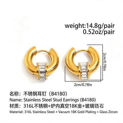 金色鋯石不鏽鋼耳扣