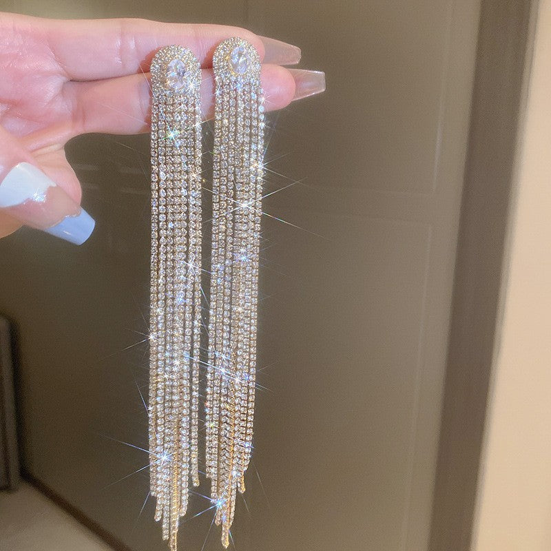 銀針超閃鑲鉆樹葉流蘇耳釘時尚氣質耳環女小眾設計耳飾輕奢高級感