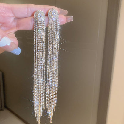 銀針超閃鑲鉆樹葉流蘇耳釘時尚氣質耳環女小眾設計耳飾輕奢高級感