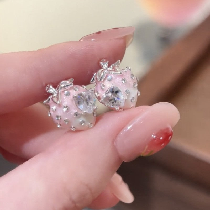 清新甜美粉色系鋯石幾何耳釘精致優雅日常百搭耳環輕奢高級感耳飾