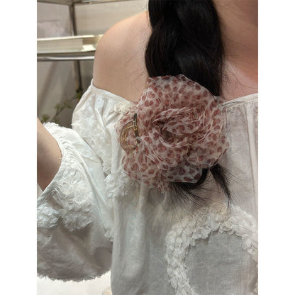 網紗豹紋花朵鯊魚夾