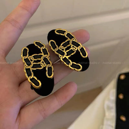 絨面蝴蝶結復古髮夾－橢圓髮夾款細節｜https://igowo.tw/