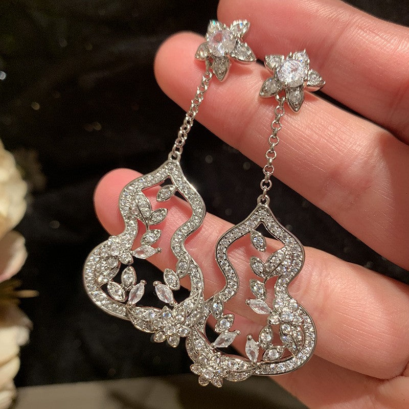 銀針鑲鉆水滴流蘇耳釘宮廷風氣質小眾百搭耳環輕奢高級感耳飾批發