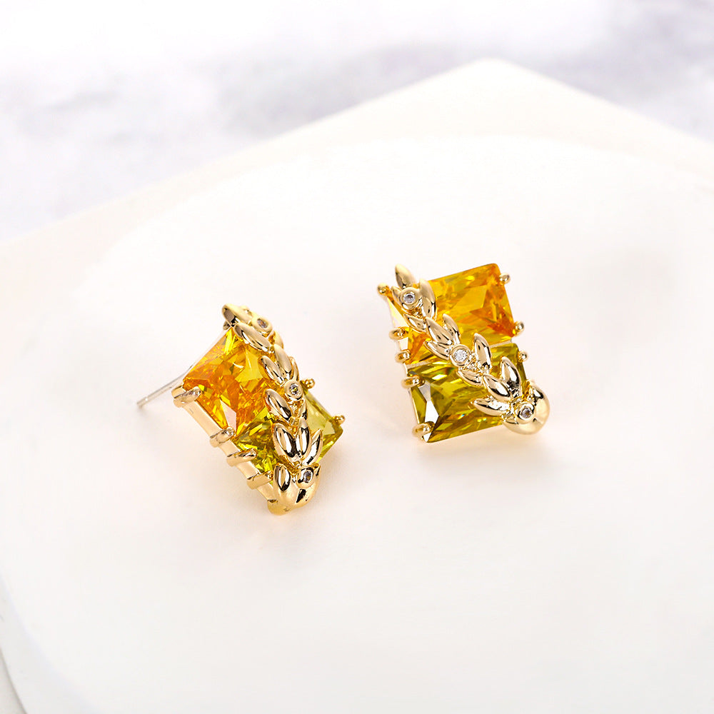 S925黃色鋯石麥穗耳釘－商品主圖｜https://igowo.tw/