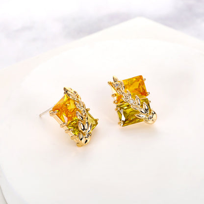 S925黃色鋯石麥穗耳釘－商品主圖｜https://igowo.tw/