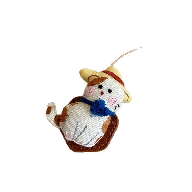 皮繩布面貓咪墜飾項鍊－5#項鍊-咖色款細節3｜https://igowo.tw/