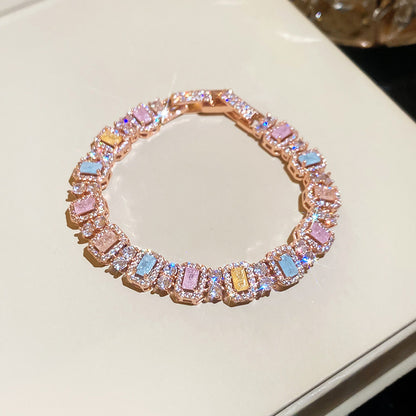 腕間星河~超閃鋯石方形手鏈多巴胺甜美手環手串輕奢高級感手飾女
