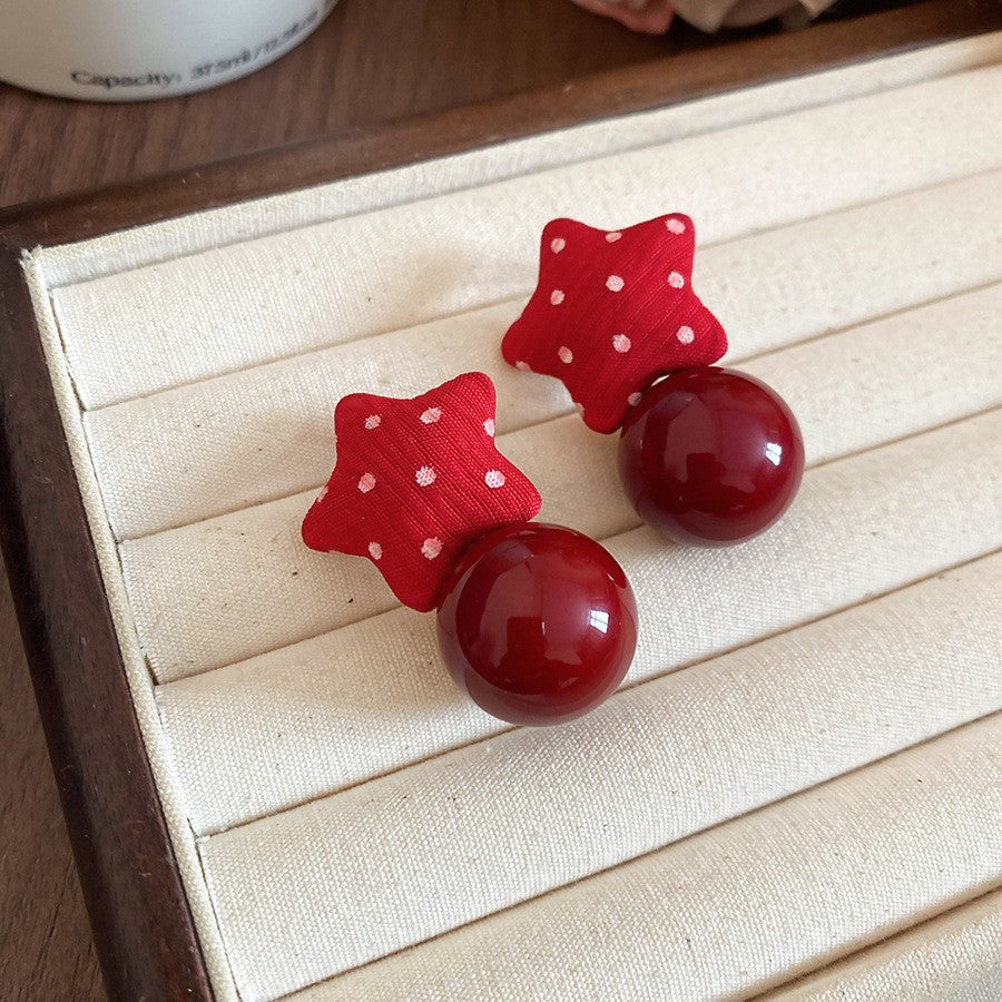 銀針安可拉紅色圓形愛心耳環港風復古耳圈耳釘小眾輕奢高級感耳飾