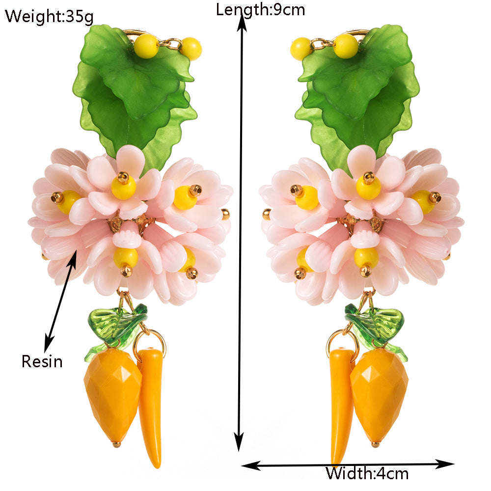 花朵流蘇長版耳環－粉色款實拍｜https://igowo.tw/