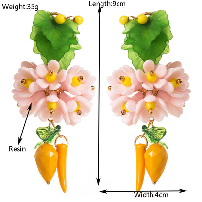 花朵流蘇長版耳環－粉色款實拍｜https://igowo.tw/