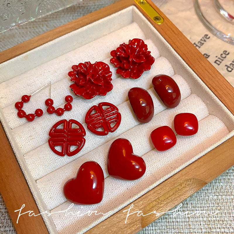 復古紅銀針小巧耳釘－紅 3cm款細節｜https://igowo.tw/