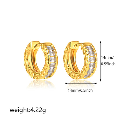 金色鋯石方形鑲鑽耳環