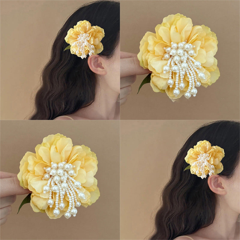 珍珠碎花花朵流蘇髮夾－商品主圖｜https://igowo.tw/