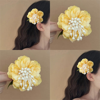 珍珠碎花花朵流蘇髮夾－商品主圖｜https://igowo.tw/