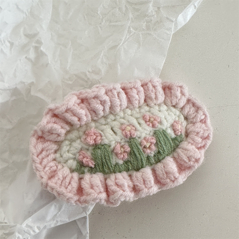 花朵刺繡編織髮夾
