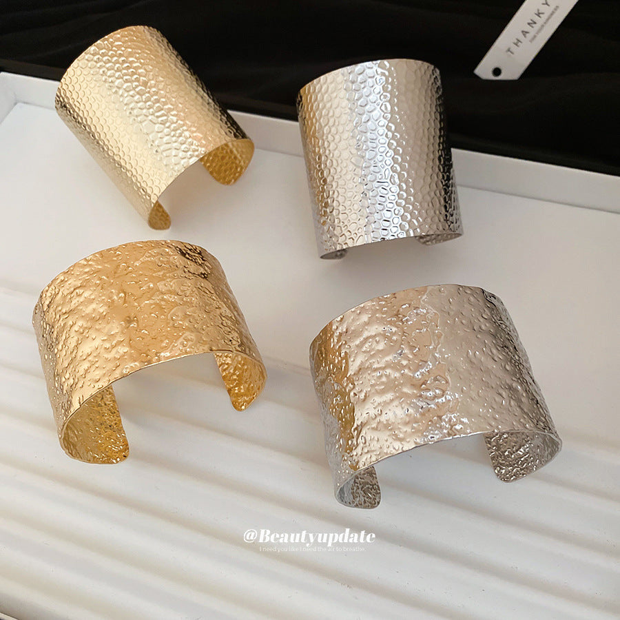 不規則金屬褶皺圓形開口手鐲歐美夸張氣質手環輕奢高級感手飾批發