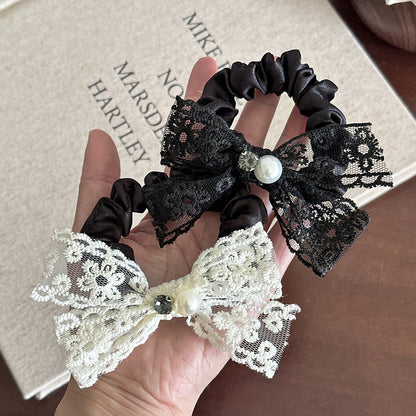 蕾絲蝴蝶結刺繡髮圈－細節特寫2｜https://igowo.tw/