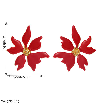 琺瑯花朵誇張耳環－綠色款實拍｜https://igowo.tw/