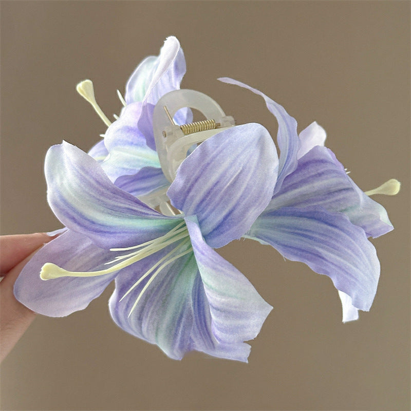 仿真幽魅紫百合花朵抓夾發夾女氣質盤發鯊魚夾氛圍感優雅韻味發飾