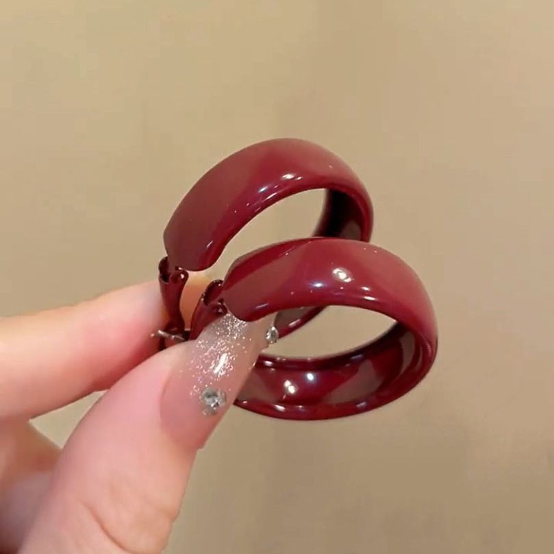 銀針安可拉紅色圓形愛心耳環港風復古耳圈耳釘小眾輕奢高級感耳飾