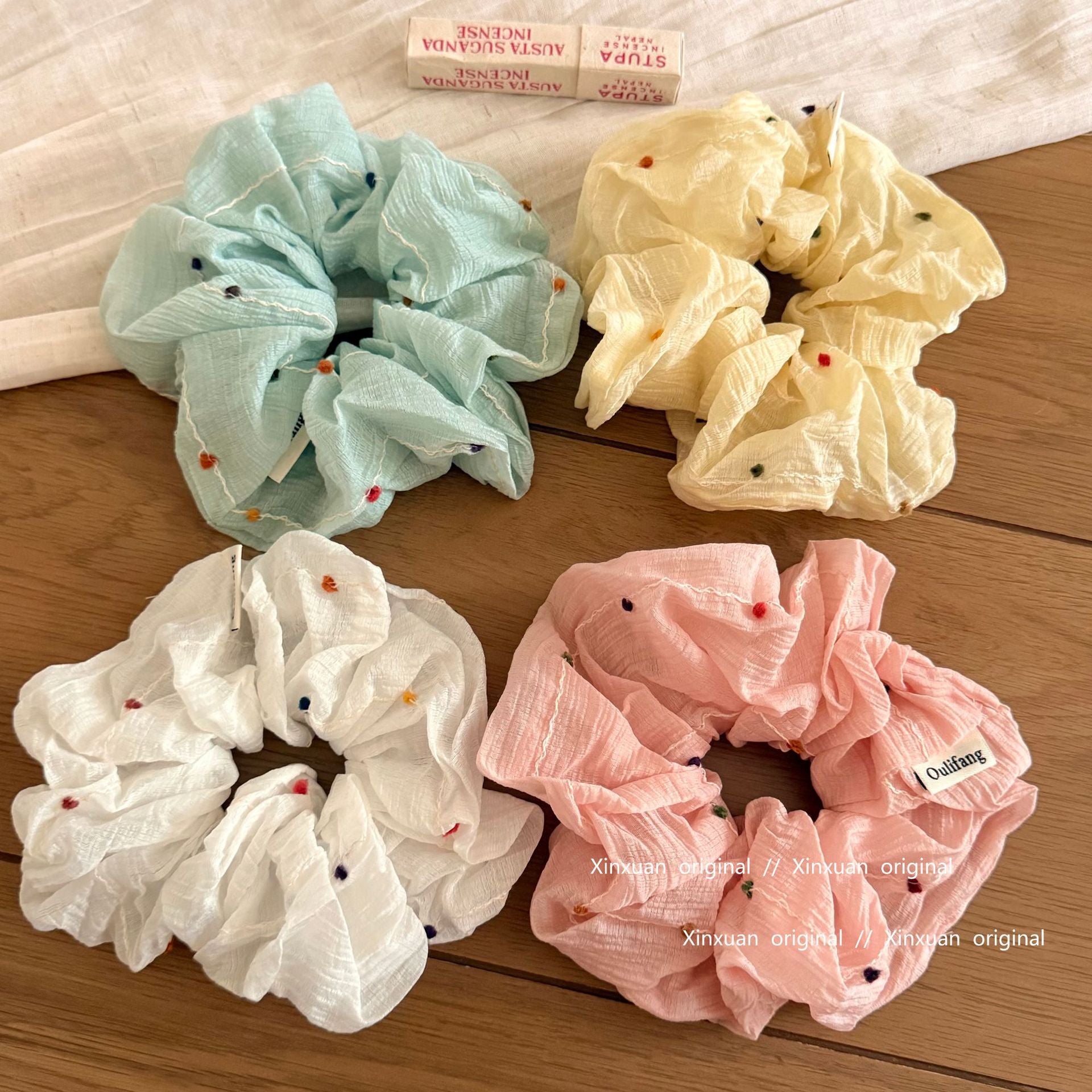 彩色波點大腸圈髮圈－粉色款細節｜https://igowo.tw/