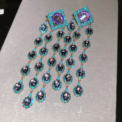 鋯石銀針菱形流蘇耳環