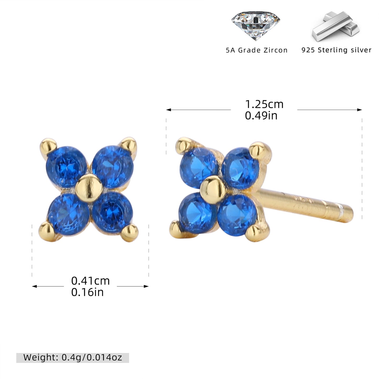 S925 耳釘四瓣小花多色迷你耳飾百搭小眾高級感飾品