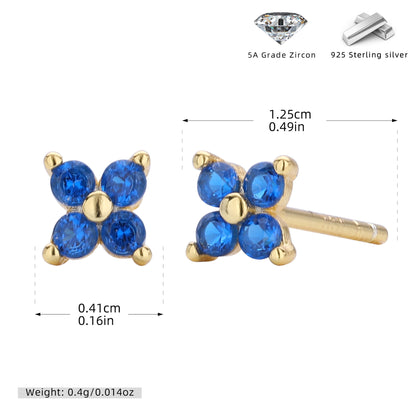 S925 耳釘四瓣小花多色迷你耳飾百搭小眾高級感飾品