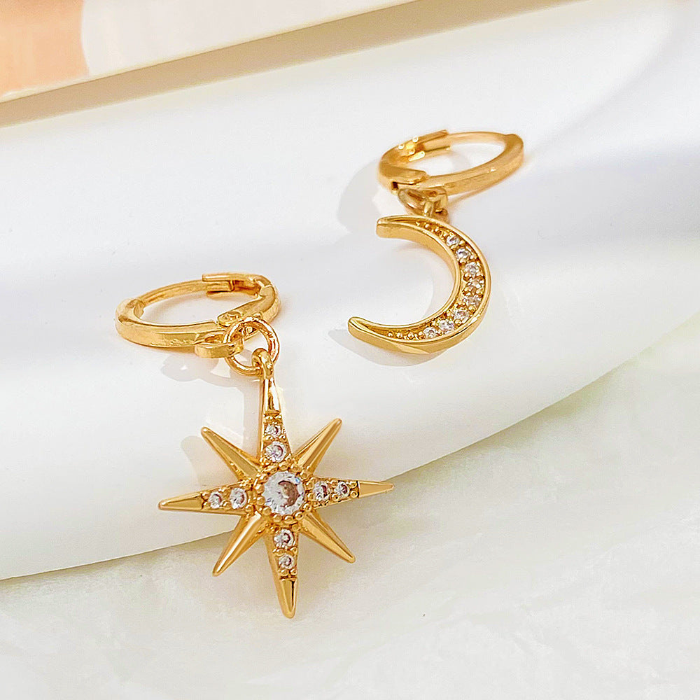 星星月亮垂墜復古耳環－細節特寫8｜https://igowo.tw/