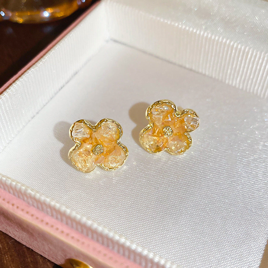 春季新款花朵水晶耳釘精致甜美氣質耳環輕奢高級感耳飾設計感小眾
