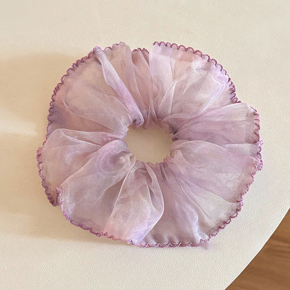 網紗碎花大腸圈髮圈－藍色碎花款細節｜https://igowo.tw/