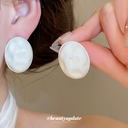 銀針滴油褶皺橢圓形耳釘女2026新款耳環輕奢高級感耳飾設計感小眾