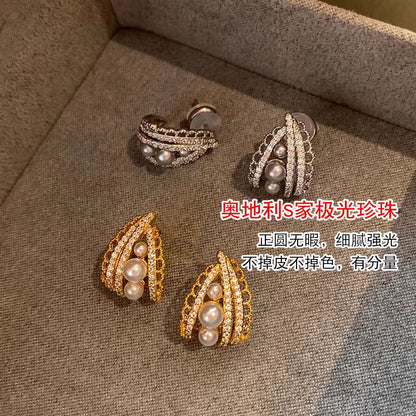 S925純銀獨特絕美蕾絲珍珠耳釘