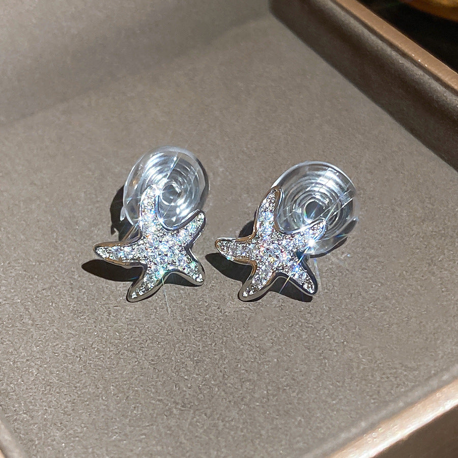 18K真金電鍍鋯石星星耳夾女無耳洞設計感百搭耳骨夾甜美好看耳飾