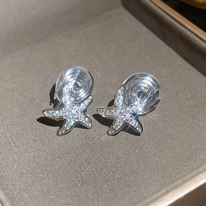 18K真金電鍍鋯石星星耳夾女無耳洞設計感百搭耳骨夾甜美好看耳飾