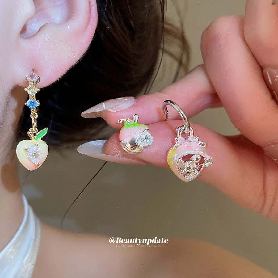 清新一夏~滴油鋯石草莓兔子手鏈項鏈耳釘戒指套裝甜美設計感飾品
