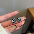 韓國ins復古小眾黑白棋盤格耳環新款個性氣質簡約耳釘耳飾批發女