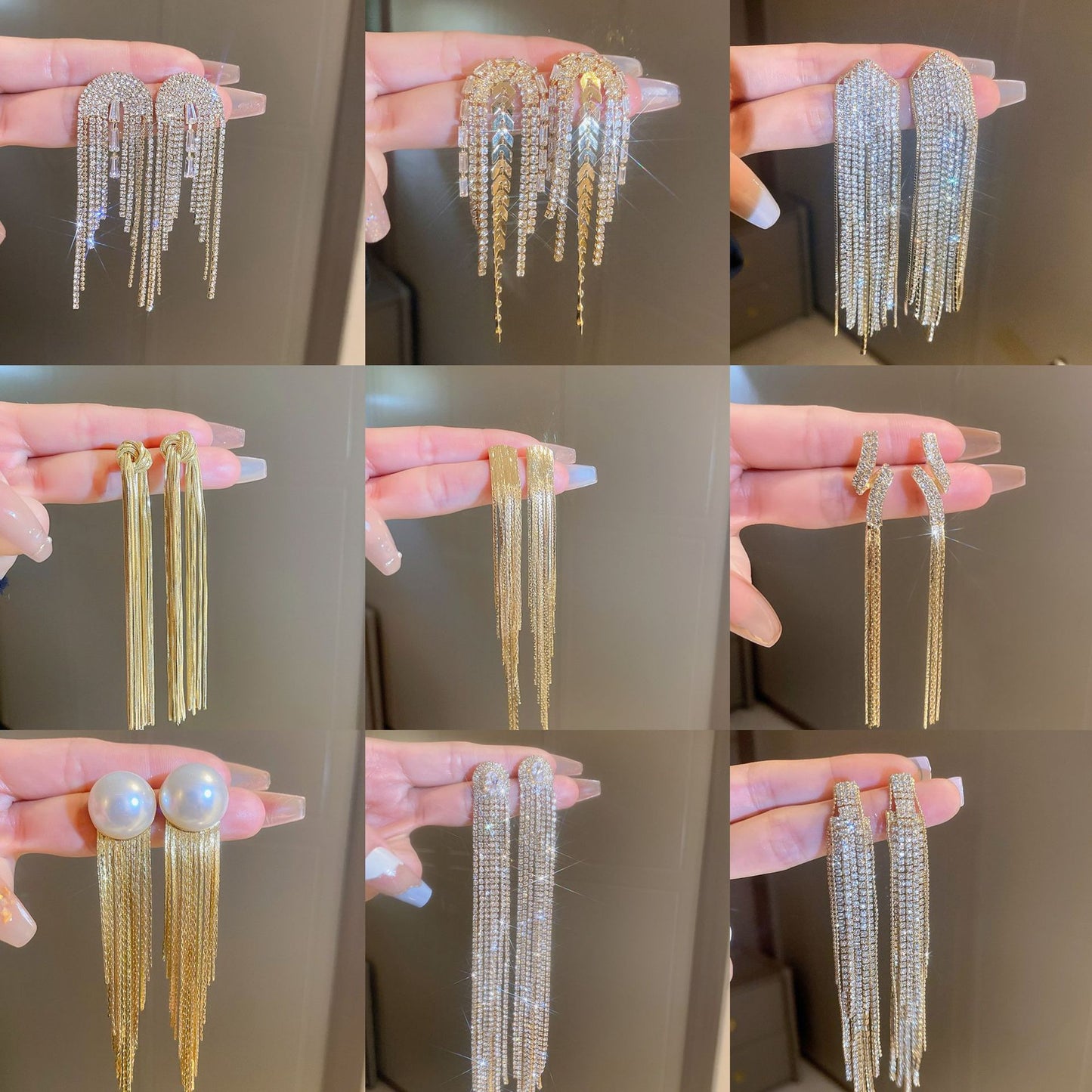 鋯石銀針樹葉流蘇耳環－商品主圖｜https://igowo.tw/