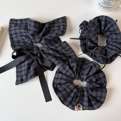 格紋大腸圈髮圈－咖色雙層髮圈款細節｜https://igowo.tw/