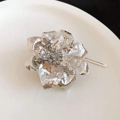 歐美跨境褶皺金屬立體花朵戒指手鐲套裝潮流時尚個性夸張手飾批發
