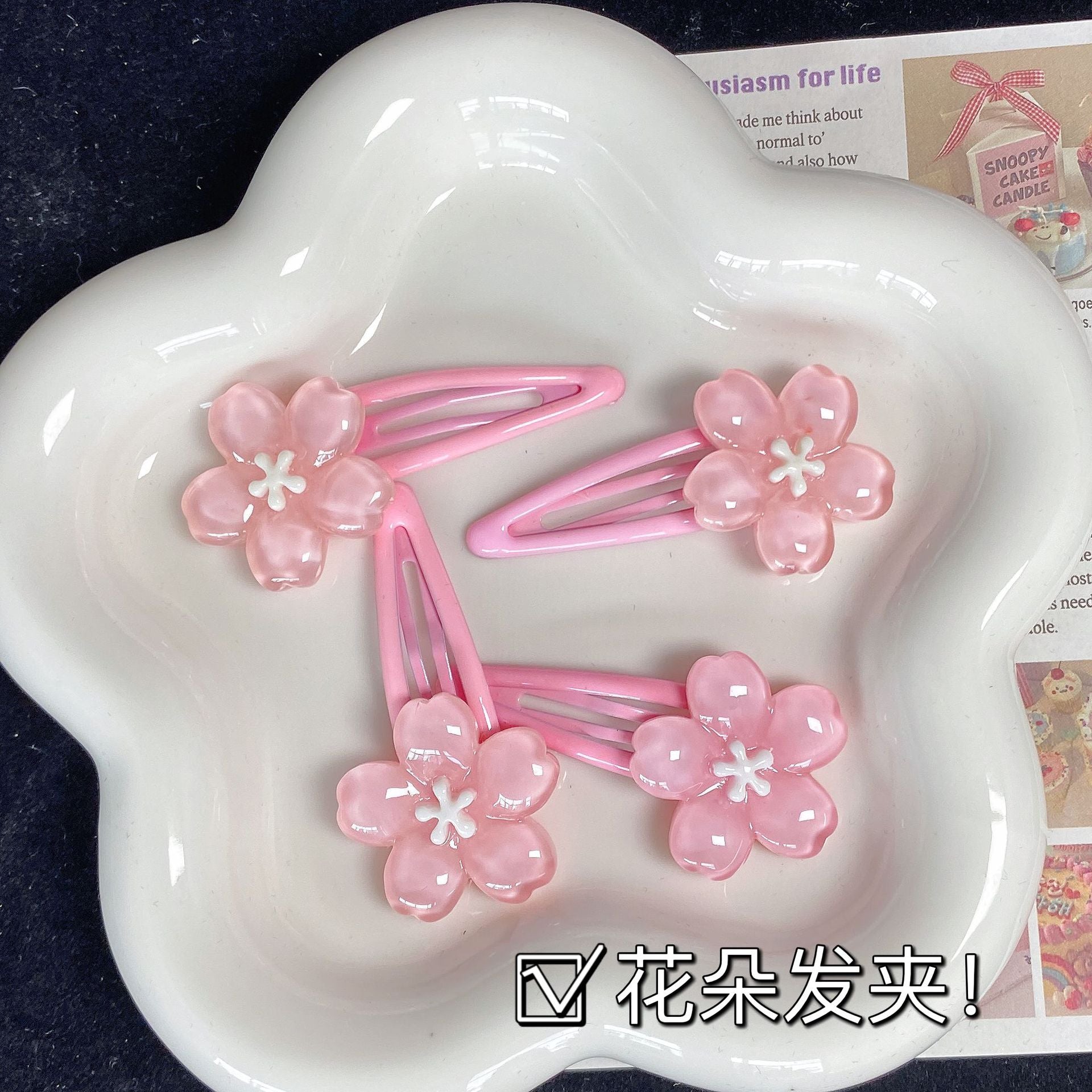 粉色花朵髮夾－商品主圖｜https://igowo.tw/