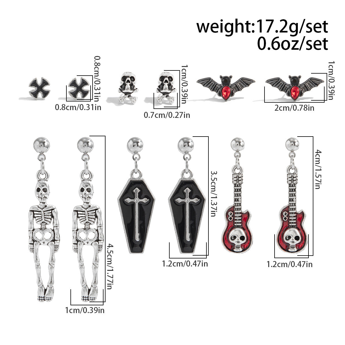 黑色十字骷髏耳釘套組－細節特寫6｜https://igowo.tw/
