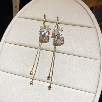 銀針輕奢貓眼石花朵耳釘新款輕奢高級感流蘇耳環百搭氣質耳飾