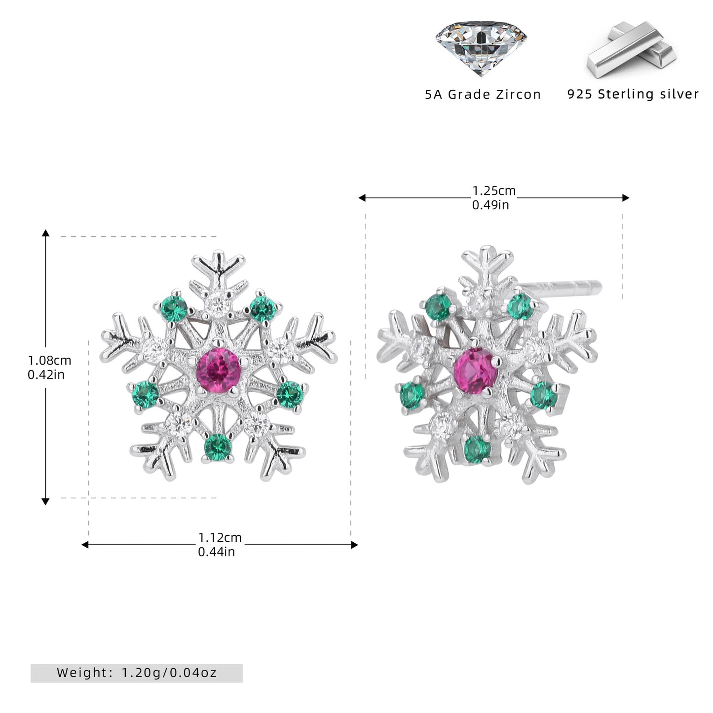 S925 歐美新款耳釘時尚紅綠圣誕雪花耳飾輕奢小眾個性飾品
