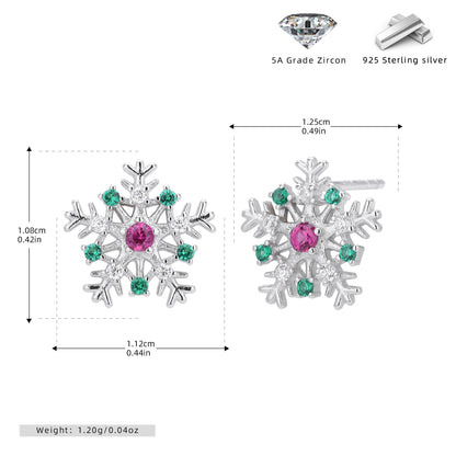 S925 歐美新款耳釘時尚紅綠圣誕雪花耳飾輕奢小眾個性飾品