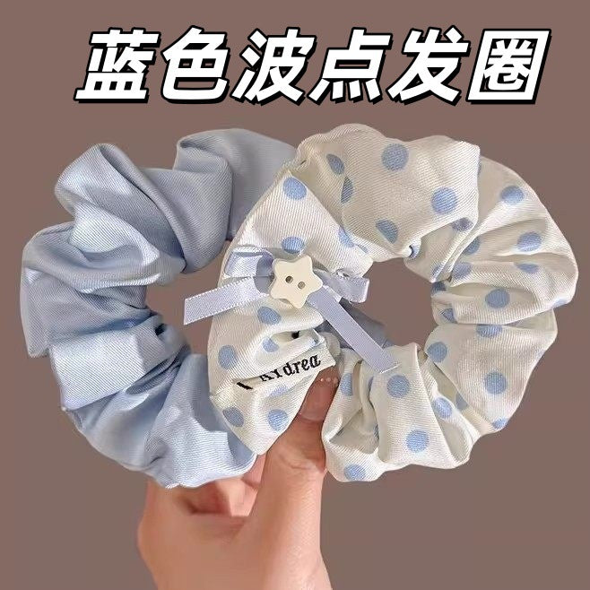 藍色波點簡約髮圈－條紋款細節1｜https://igowo.tw/