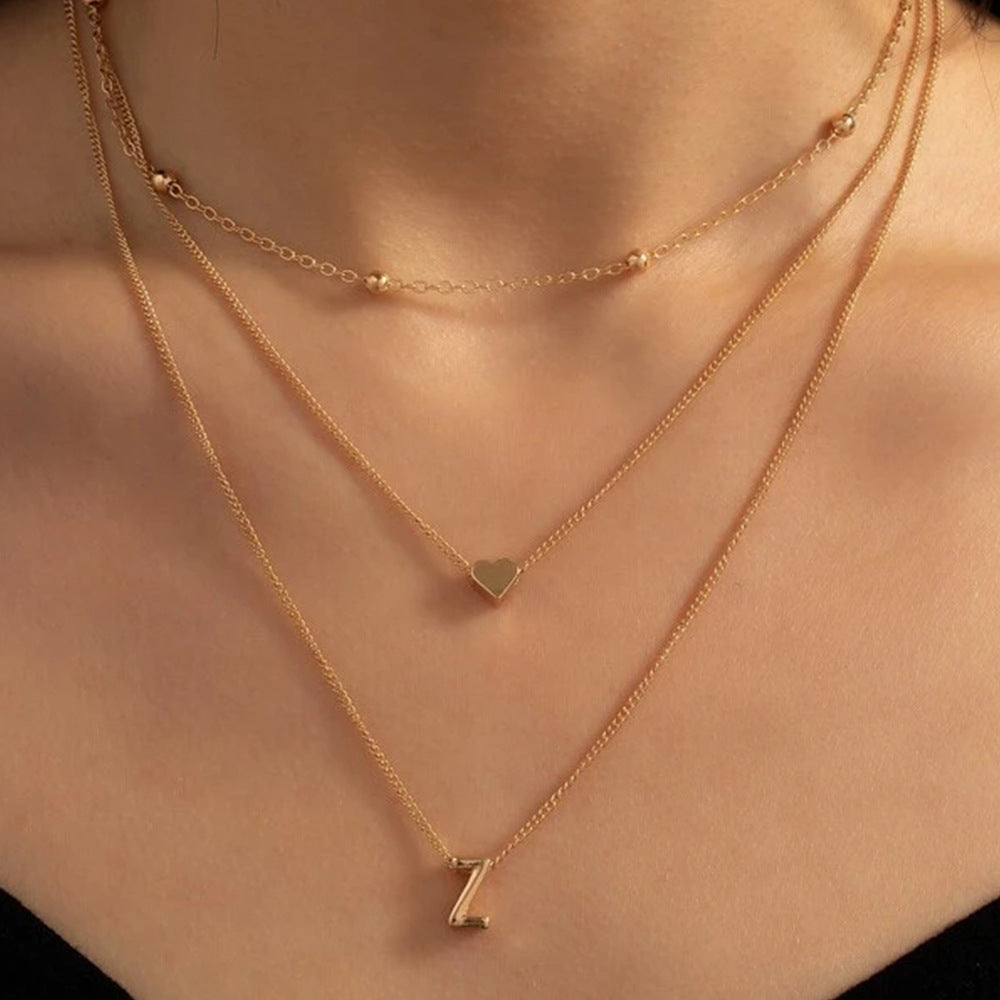 愛心多層疊戴項鍊