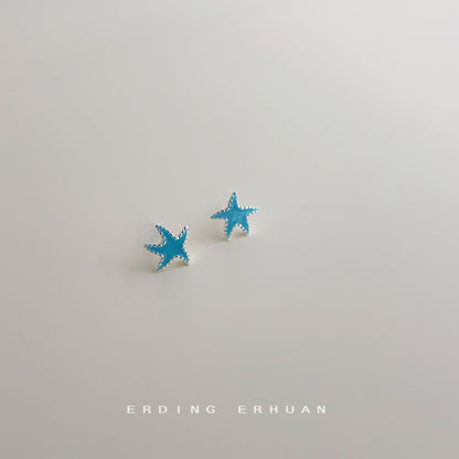 藍色海星小巧簡約耳釘