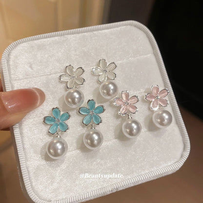 銀針鋯石貓眼石蝴蝶珍珠耳釘小清新優雅甜美耳環輕奢高級感耳飾女
